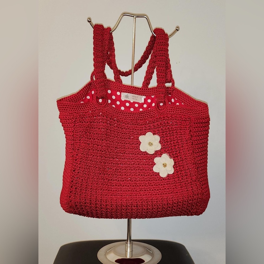 Large size red handmade bag with red/white liner